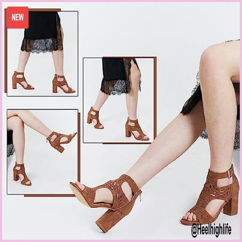 Chunky Heeled Sandals 3.14" Block Heel Bohemian Cutout Open Toe Summer - Picture 6 of 8